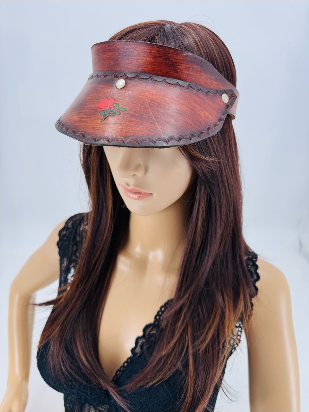 Vintage 70s Boho Hippie Groovy Western Tooled Leather Floral Sun Gambler Visor - Picture 15 of 15